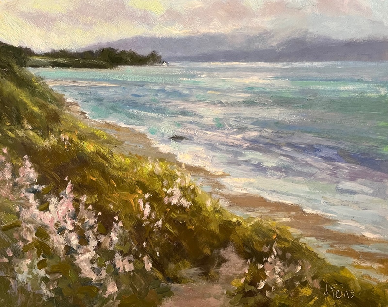 We love the soft welcoming ocean waves and spring flowers featured in Judith Feins' oil painting, 'Tomales Shores.' 

#oilpainting #landscape #landscapes #seascape  #beach #shoreline #tomalesshores #tomalespoint #hiking #hikingpaths #beachhousedecor #homedecor #artcollection