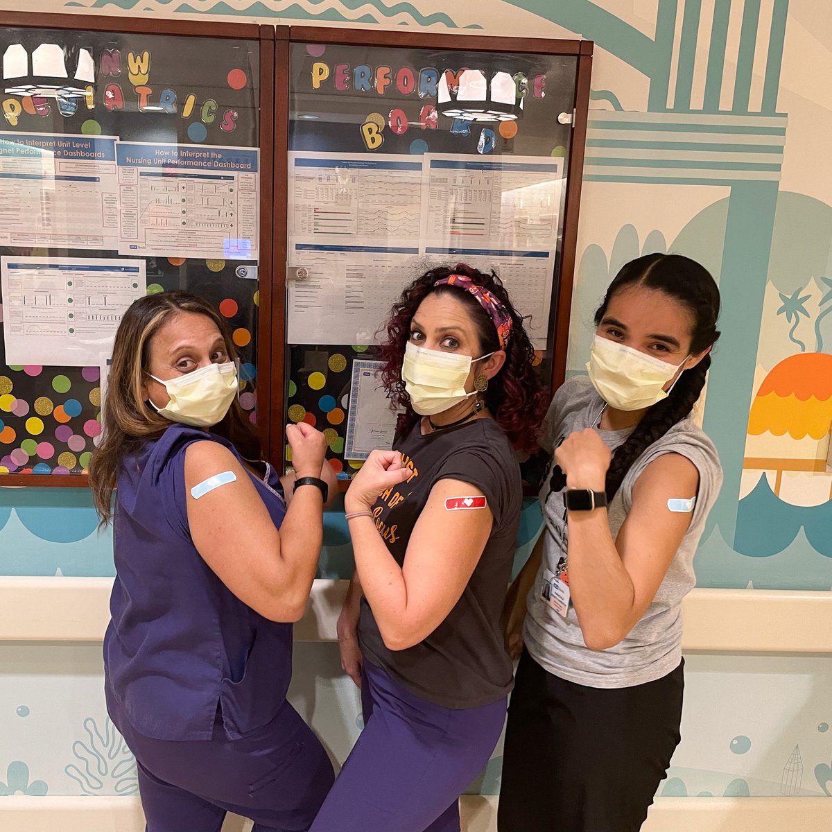 Laila, Clarissa, & Francisca at Santa Monica Child Life remind us it's time to get your #flushot! Vaccination against influenza reduces the likelihood of the need for doctor visits related to the virus by 40% to 60%, according to the @CDCgov. Read more: ucla.in/3Fk4nAa