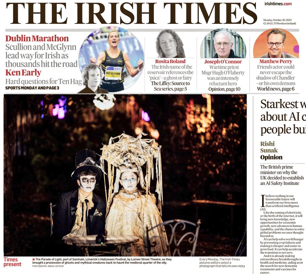 Each week @IrishTimes picture editors select one image that tells its own story, this week's is Samhain Limerick’s Hallowe'en Festival @lumensttheatre as they moved through the Medieval Quarter of @Limerick_ie City and features in today's paper. @Failte_Ireland @artscouncil_ie