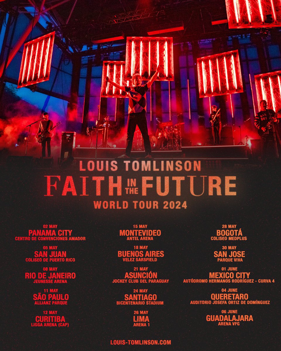 FAITH IN THE FUTURE WORLD TOUR 2024. LATIN AMERICA. Ticket info: louis-tomlinson.com
