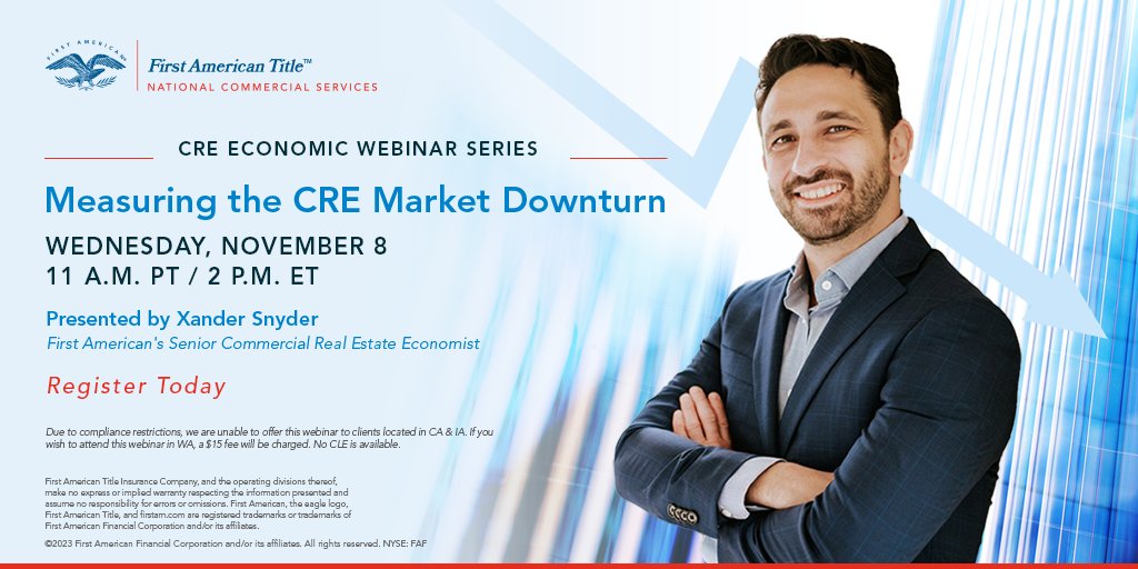 FirstAmNCS's tweet image. Dive into the dynamics of the CRE market reset! Join us for a groundbreaking webinar, 'Measuring the Market Downturn,' presented by our Senior #CRE #Economist Xander Snyder. Don't miss out on data-driven strategies! Register now. firstam.us/4789nDH #creinsights #MarketReset