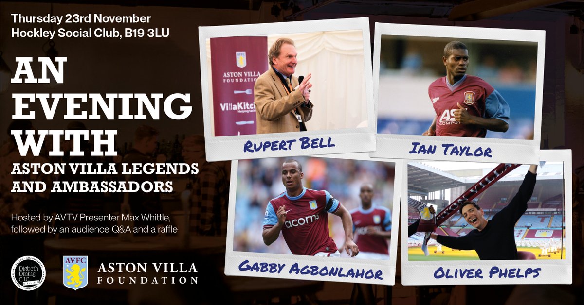 WIN two tickets to our An Evening With Aston Villa Legends and Ambassadors on 23rd November 🎟️🙌

To enter:
🟣 Follow us at @avfcfoundation 👋
🟣 Repost this post.⬇️📱

Entries will close 9pm on Monday 6th November. ⏰ 

Best of luck!

T&amp;Cs apply: avfc.co.uk/club/legal/an-…
