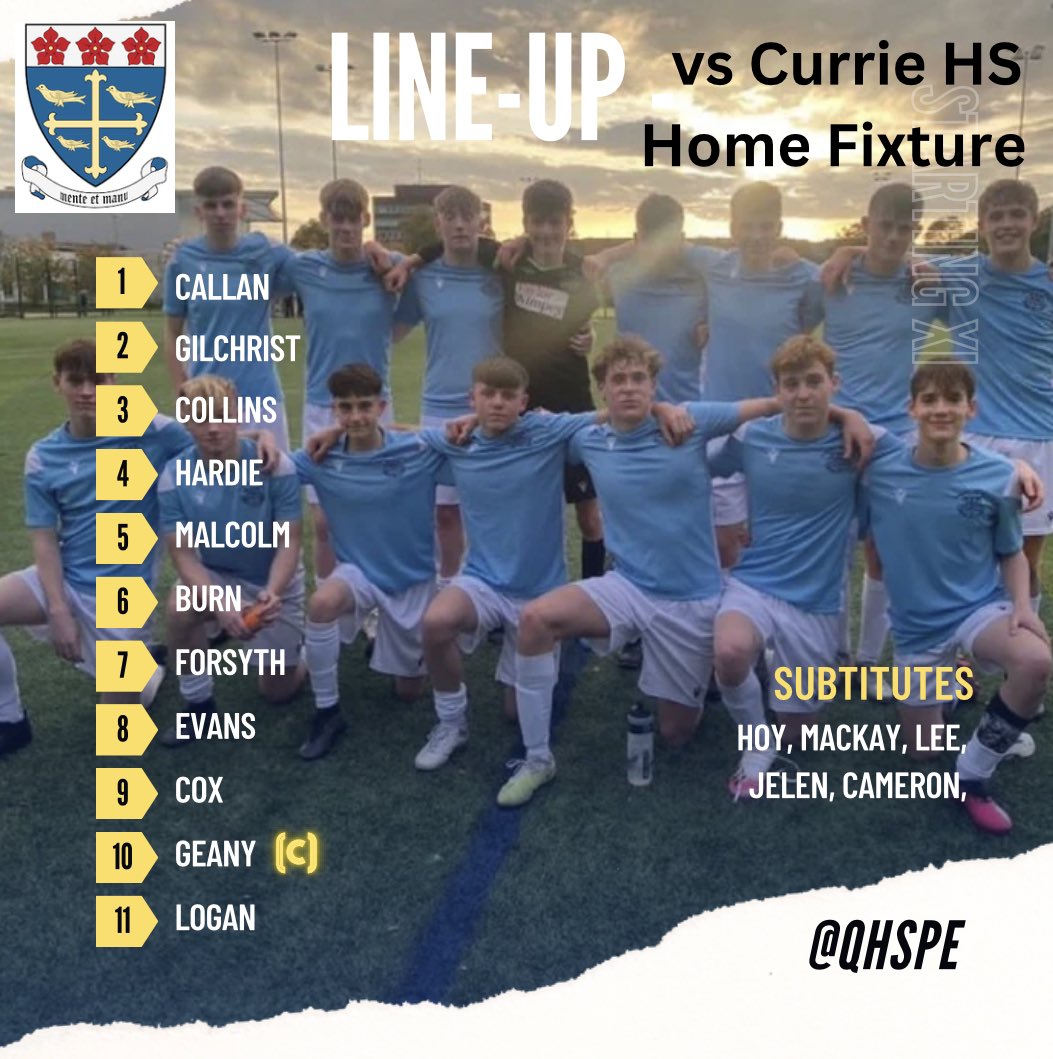 Starting line up for today’s home fixture against Currie High School. Follow the feed for live updates #seniorfootball #mondayfixture #workhardbekind