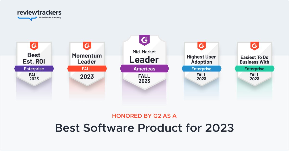 Winning these awards is a testament to our commitment to providing you with the tools and insights you need to enhance your online reputation and drive business growth. Thank you for trusting ReviewTrackers! 🎉🌟 hubs.li/Q025bc0K0