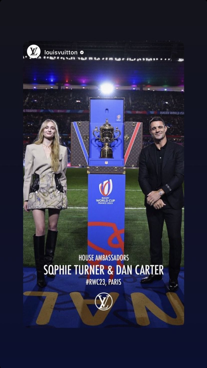 Sophie Turner and Dan Carter are in the house for the 2023 #RWCFinal #, sophie  turner