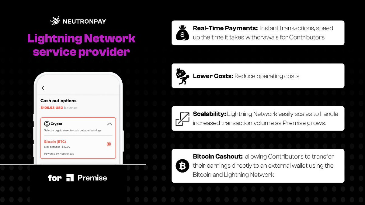 Empowering Data-Driven Decisions across 140+ countries! 🌏 Premise is turbocharged with Neutronpay’s Lightning payment solution, unlocking:
✅ Instant Payments
✅ Reduced Costs 
✅ Bitcoin Cashouts
✅ Enhanced Scalability

#LightningNetwork #Bitcoin #Fintech