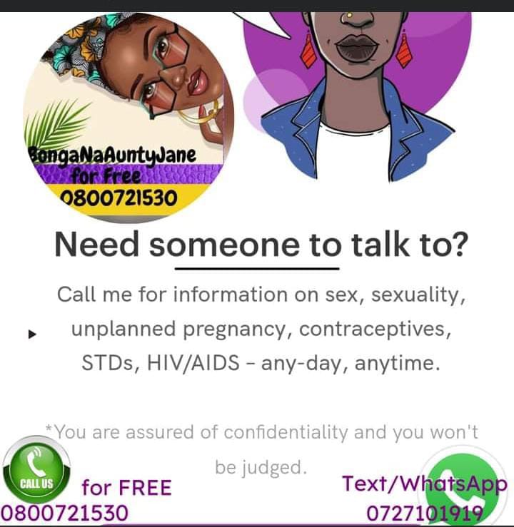 Got any questions concerning sexual reproductive health and safe abortion reach out to @ Aunty Jane it's a very confidential platform don't suffer in silence #BongaNaAuntyJane