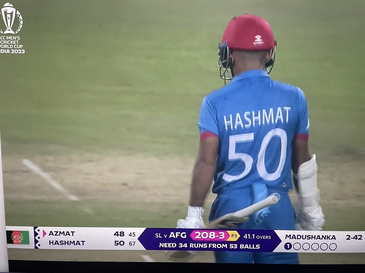WhatKallisSaid's tweet photo. I’m thinking of getting myself a Hashmat suit! Well done on 50* #cricketWorldCup2023 #Afghanistan #SriLanka https://t.co/Q9MsZwv10v