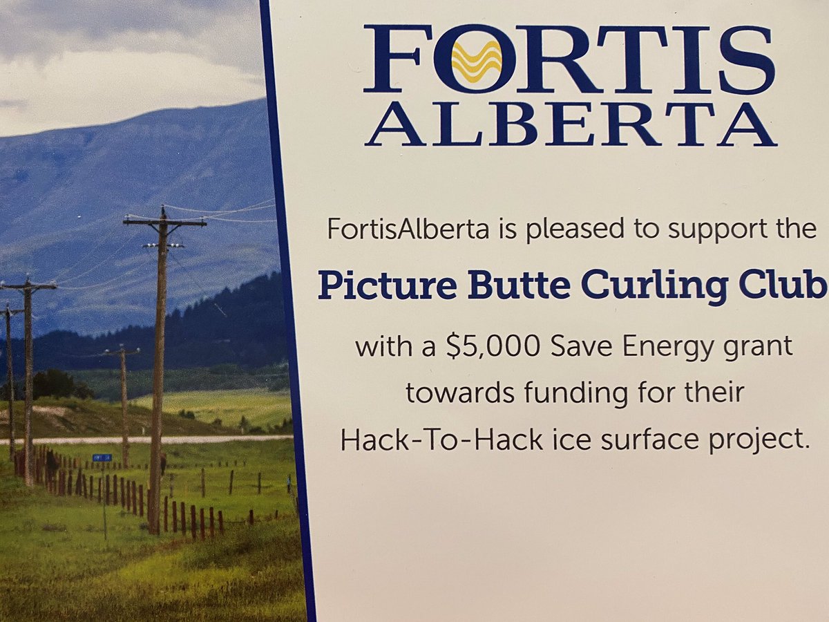 Thank You to <a href="/FortisAlberta/">FortisAlberta</a> for Recognizing the Energy Saving Benefits of the @HackToHackSolutionInc Sheets and Providing a #SaveEnergy Grant to the Picture Butte Curling Club.