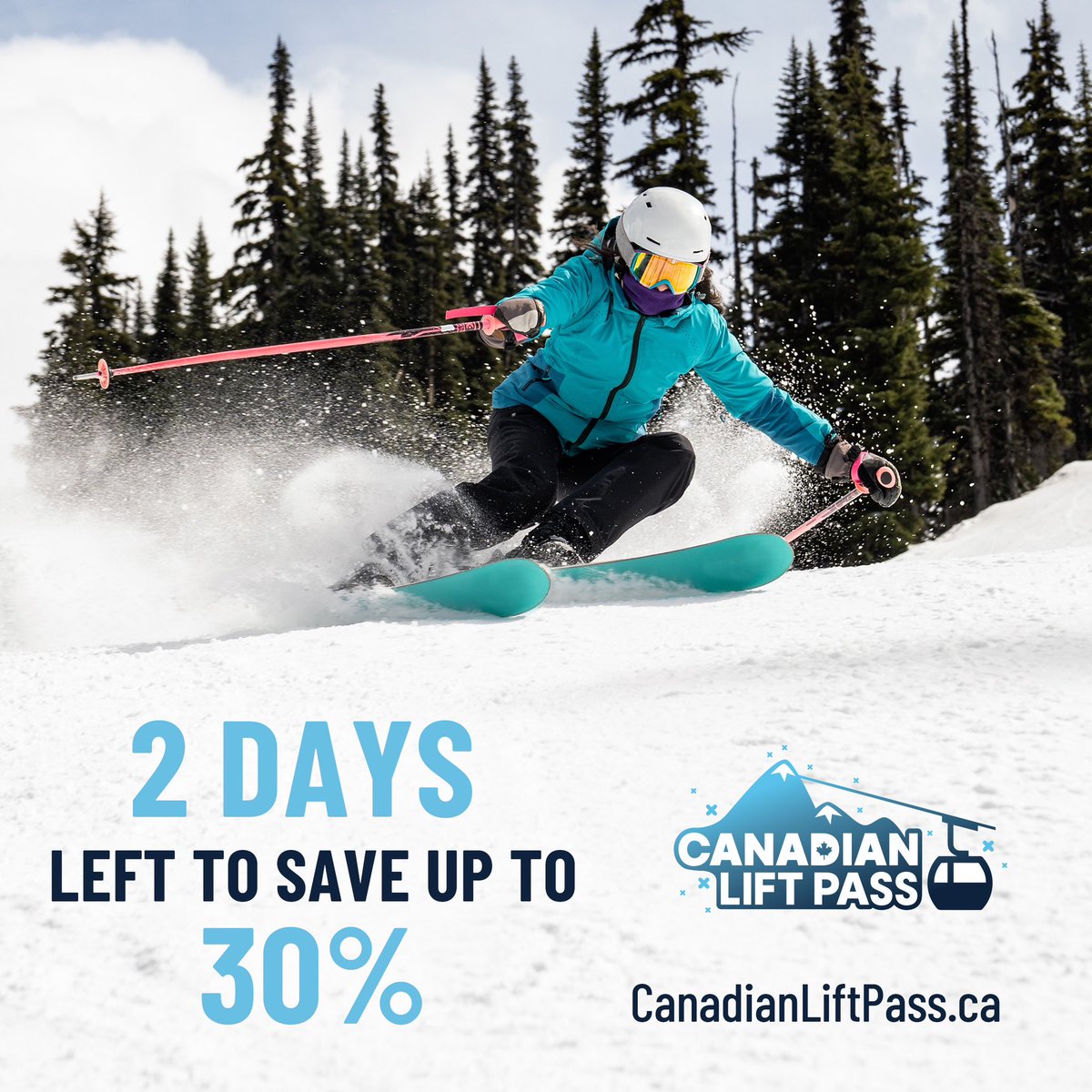 CdnSkiCouncil's tweet image. Only 2 days left to get our Canadian Lift Pass and save up to 30% on packs of 5 shareable lift tickets!

Prices go up at midnight PST on October 31st, see full details on our website:
canadianliftpass.ca

#SkiPass #SkiDeals #SkiSale 
#GoSkiingGoSnowboaring