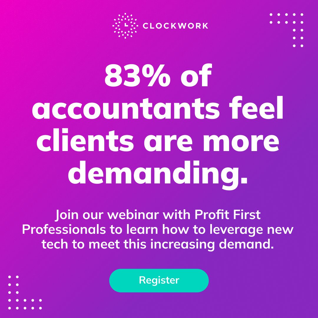 Join our webinar with Profit First Professionals on the 8th of November, 1-2pm ET, to discover how adopting the right tech can empower you to meet increasing client demands.  

Register for free today: bit.ly/46hFEs5

#accounting #FinanceTools #profitfirstprofessionals