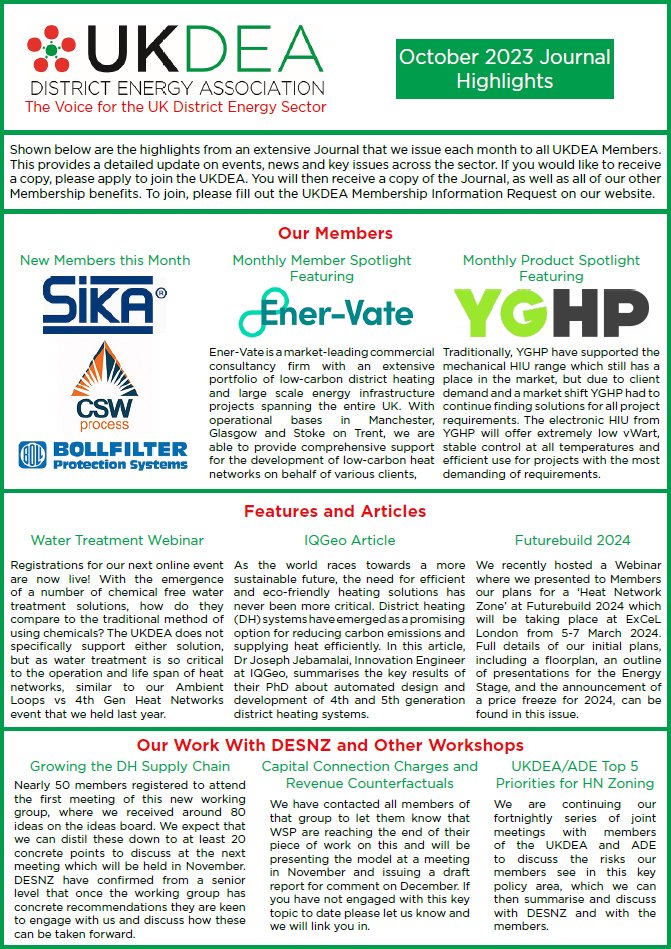 Each month we produce and send out the UKDEA District Energy Journal to all of our Members. Below you can take a look at some of the highlights from this month's issue. If you would like to receive a copy of the Journal every month, please apply to join the UKDEA on our website.