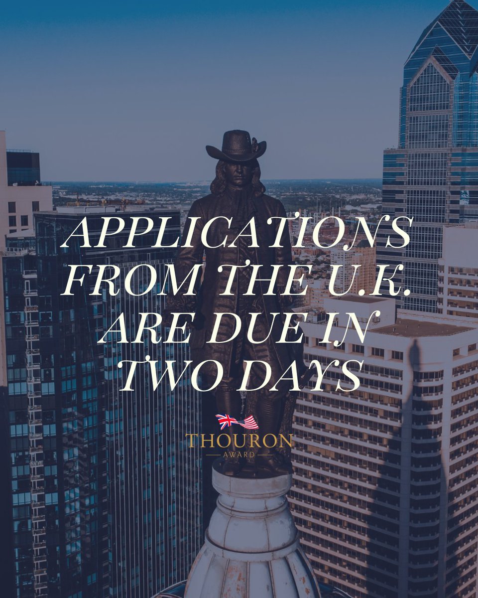 1 November 2023 is almost here.

Thouron Award applications for the 2024/2025 academic year are due in two days time.

We are eager to learn more about this year’s applicants and look forward to notifying shortlisted applicants this winter.

Cheers!

thouronaward.org/apply-from-uk/