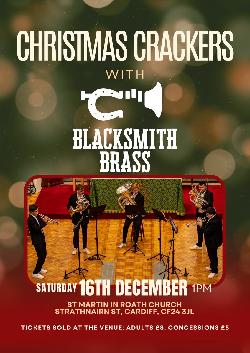 BrassBlacksmith's tweet photo. 📣Concert Announcement 📣

Join us @stmartinroath church on Saturday 16th December at 10m to get into the Christmas spirit with an hour of Christmas Crackers! 🎅🎄

*Tickets can be purchased on the door at £8 or £5 for students and concessions. https://t.co/xiT4EMowcG