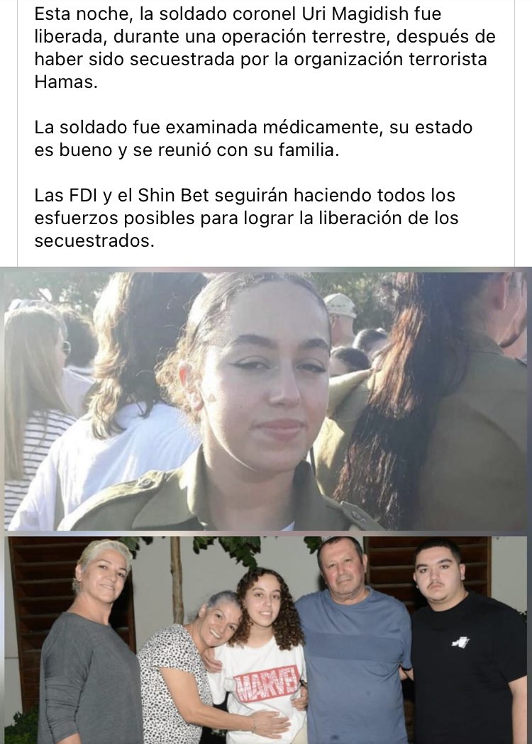 CariLeguizamon's tweet photo. BH”una buena noticia, una luz de esperanza en medio de tanta oscuridad.
El pedido continúa por los otros
rehenes🇮🇱🕊💙🤍🪔🙏🫂🙌💪
#liberenalosrehenes
#Liberenlos
#BringThemHome
#NeverAgain
#NeverAgainlsNow
#kidnapped
Gracias @verofeigue por compartir buenas noticias https://t.co/O4MLLPK7qE