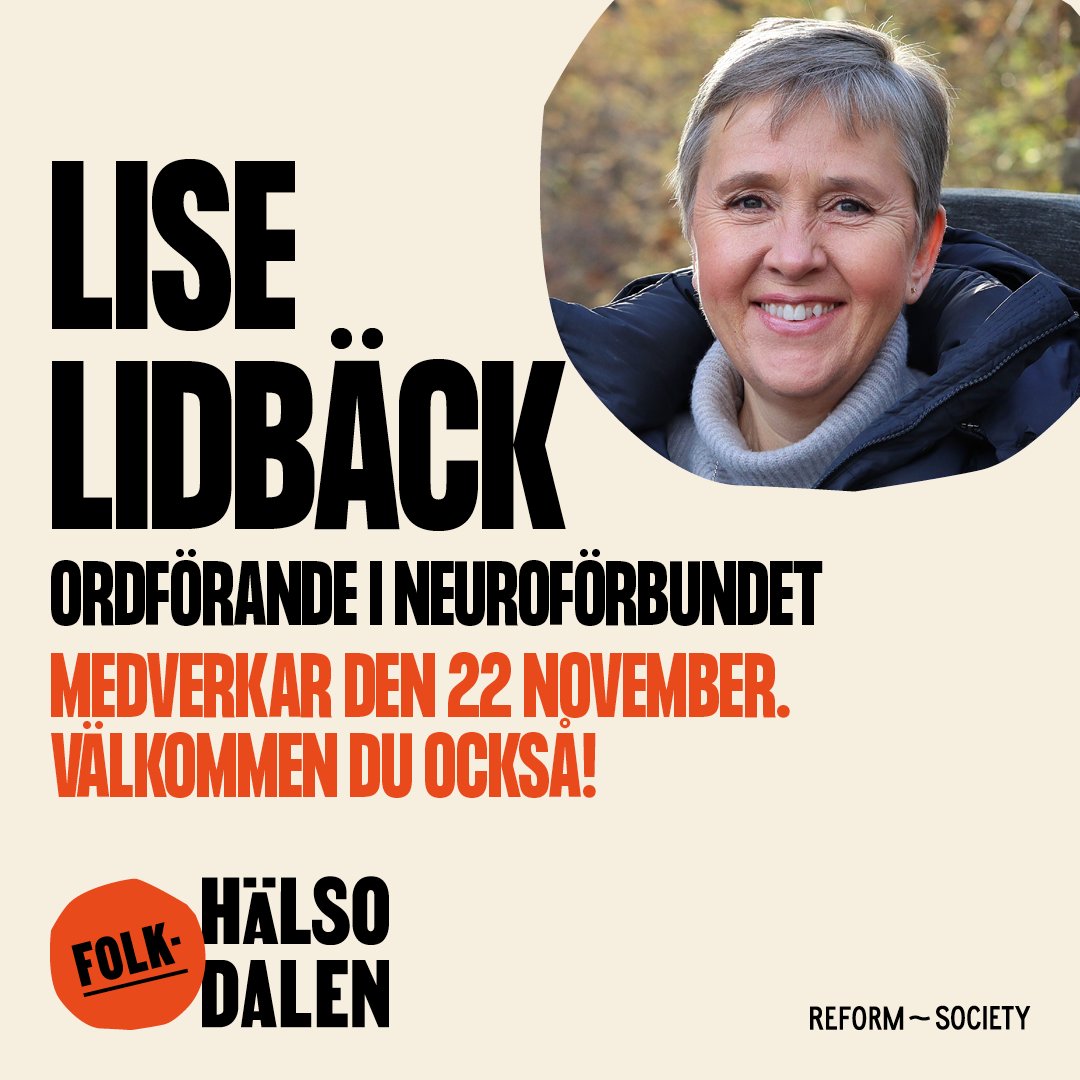 folkhalsodalen's tweet image. Lise Lidbäck, ordförande i @neurosweden, deltar när Folkhälsodalen är tillbaka den 22 november och diskuterar hur en avveckling av vårdval kan påverka personer som är beroende av en snabb, effektiv och tillgänglig MS-vård.
Läs mer här: folkhalsodalen.se/kommande-evene…
#Folkhälsodalen