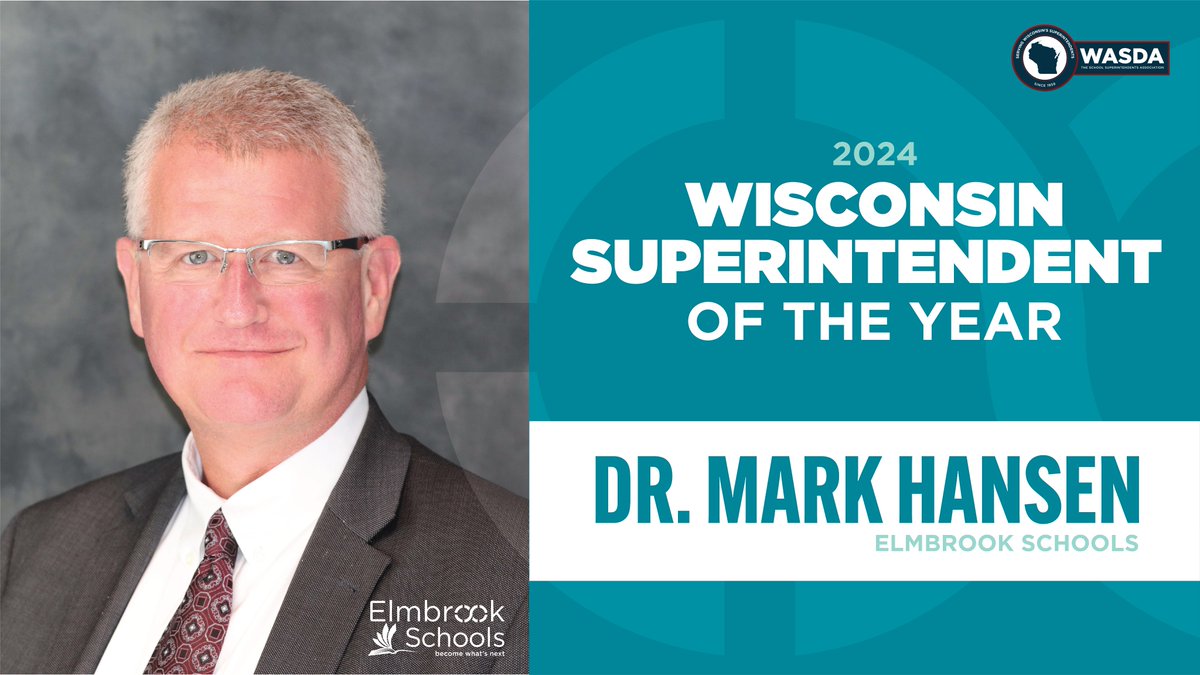 We are thrilled to share that Dr. Mark Hansen has been named the 2024 Wisconsin #Superintendent of the Year by the #Wisconsin Association of School District Administrators! Congratulations!