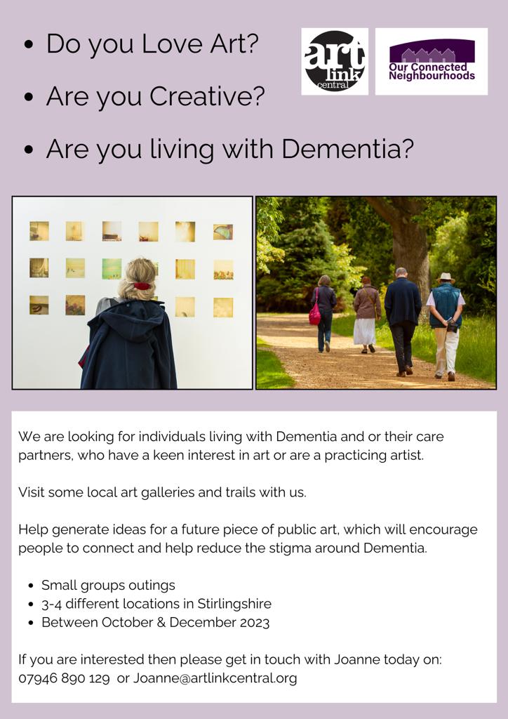 If you are living with dementia or are a caregiver or have an interest in inclusive public art, join us for one or more of our autumn art tours and creative socials that will inform a public artwork design project. Get in touch to find out more and join us for our autumn events.
