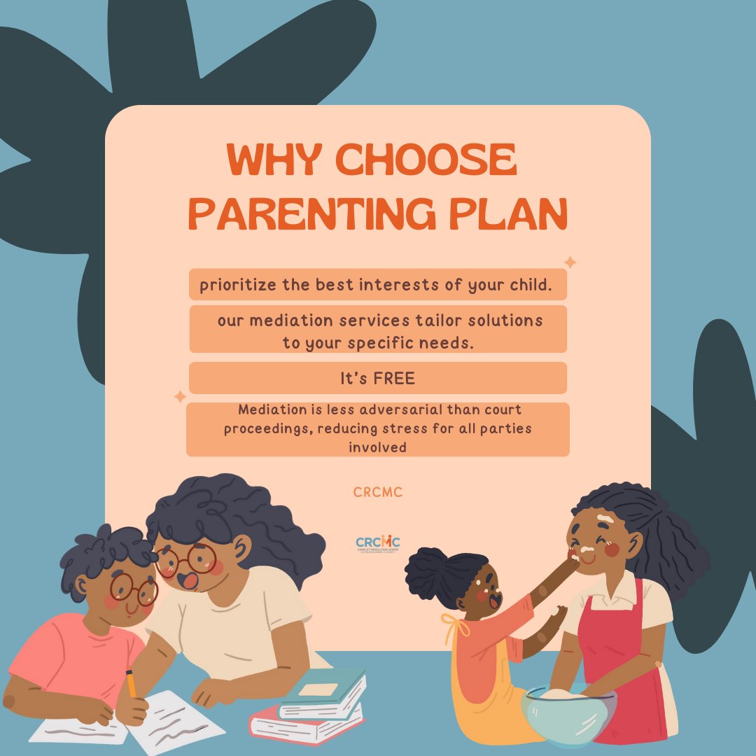 CRCMCtweets's tweet image. Empower your family's future with our expert parenting plan mediations. 🌟 Ready to create a harmonious co-parenting journey? Call us today at 301-652-0717 and take the first step toward a brighter tomorrow. 💖 #ParentingPlanMediation #FamilyHarmony #CallUsNow