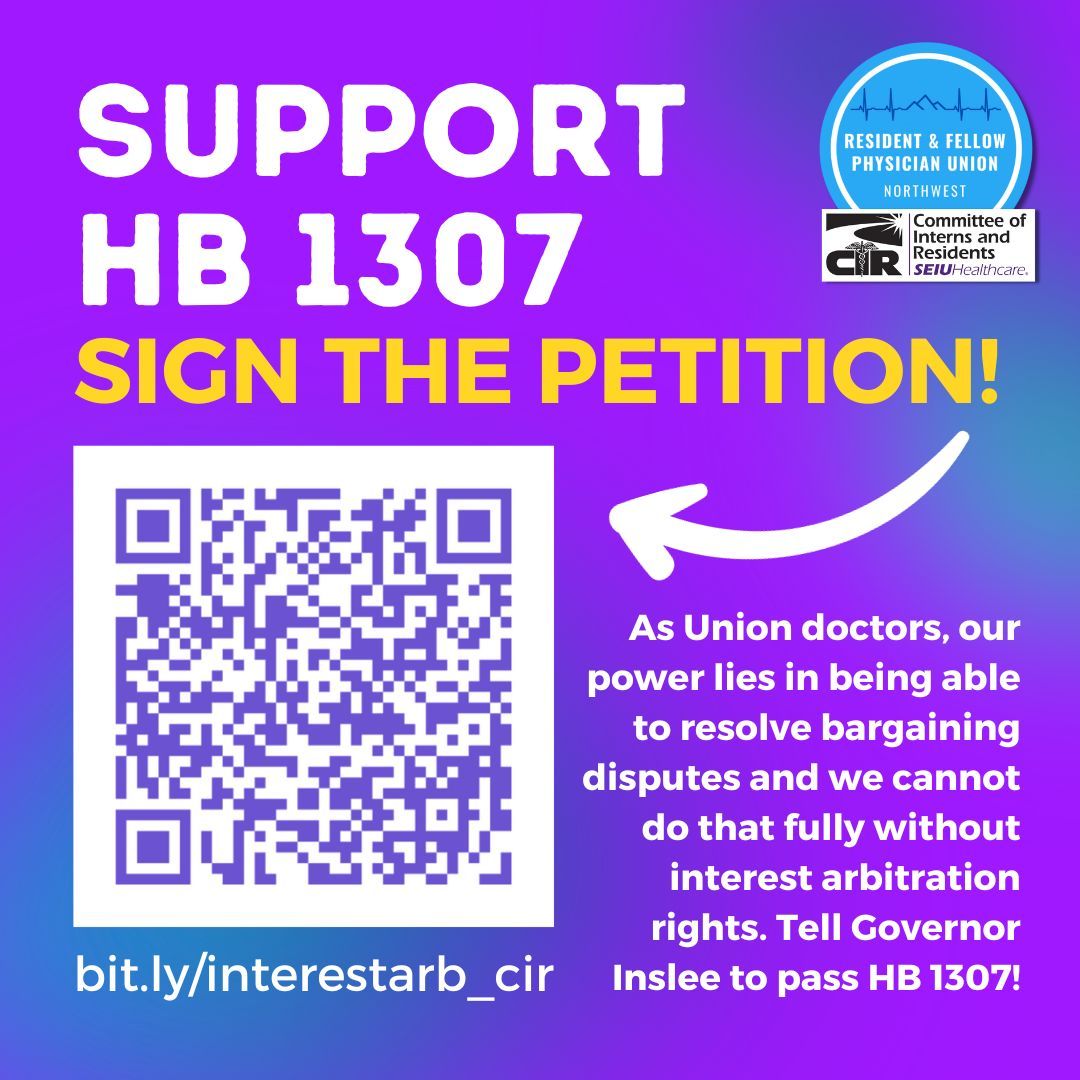As Union doctors, our power lies in being able to resolve bargaining disputes and we cannot do that fully without interest arbitration rights. Tell Governor Inslee to pass HB 1307! Sign the petition and learn more about our bill here: bit.ly/interestarb_cir
#IAmRFPU #UnionStrong