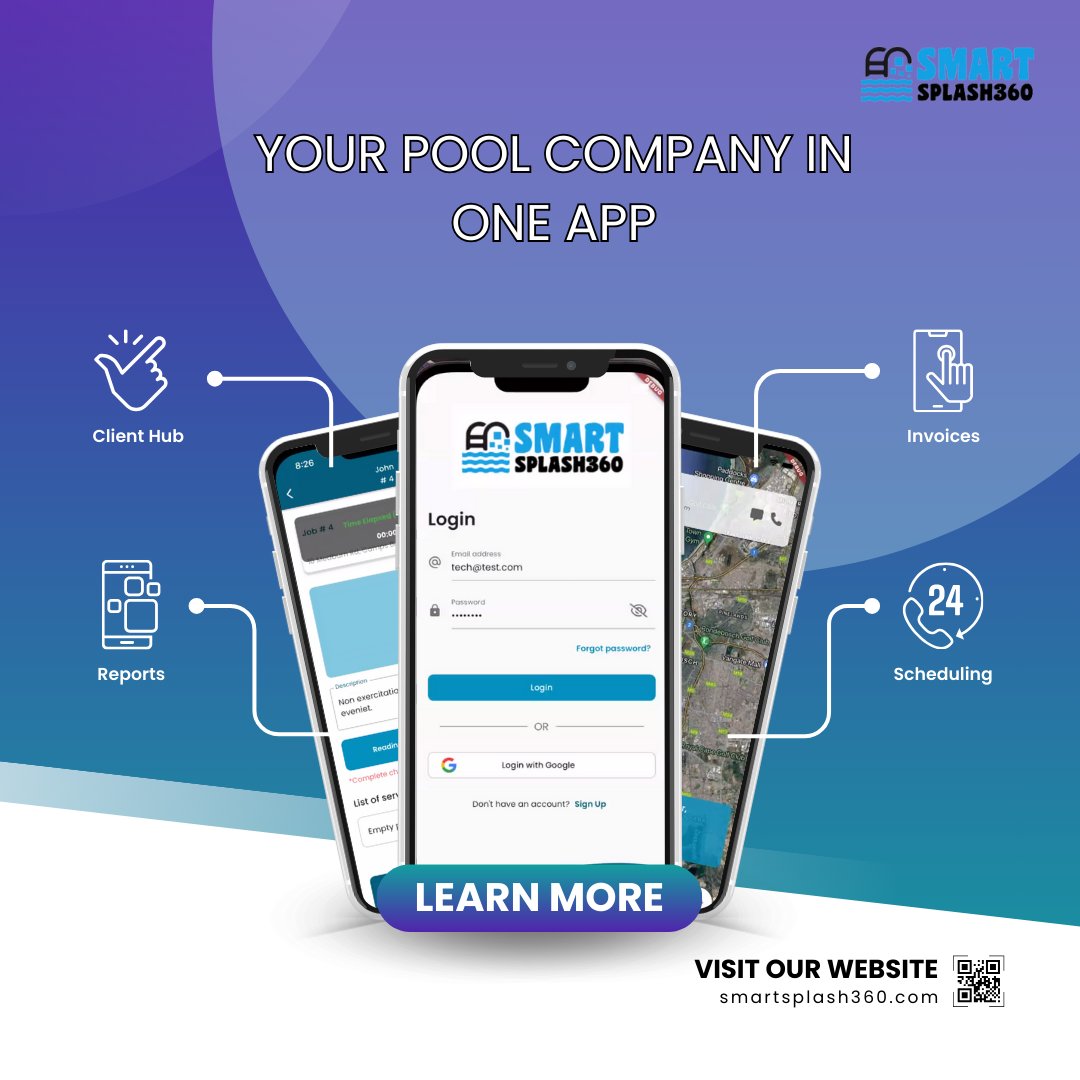SmartSplash360's tweet image. #SmartSplash360 - the ultimate pool maintenance software! Make your pool maintenance business a success with this comprehensive and easy-to-use tool. #PoolMaintenance #Software #Success #Business #PoolLife