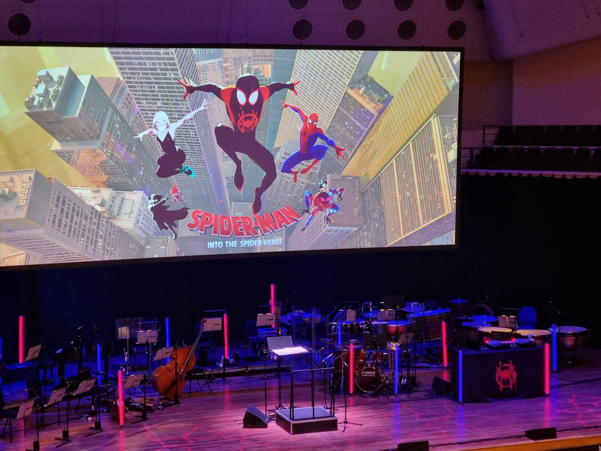At the interval. Orchestra playing the score is something else. #IntoTheSpiderVerse