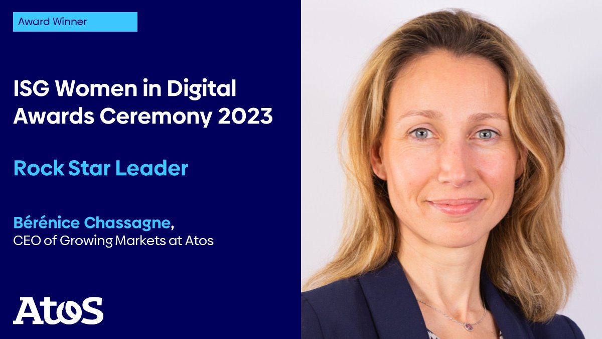🌟 We'd like to congratulate Bérénice Chassagne, CEO of Growing Markets, Atos, being has been honored with the Rock Star Leader Award at the ISG Women in Digital Awards Ceremony 2023! 🎉