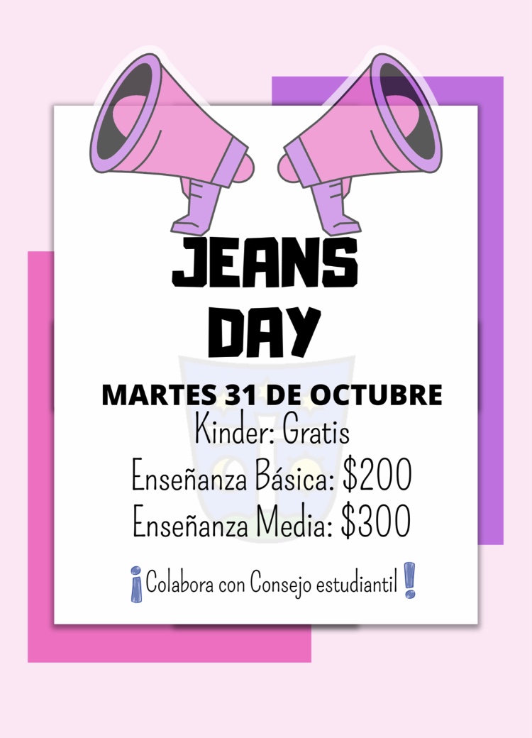 SantaCruzStgo's tweet photo. Jeans day: martes 31 de octubre.
¡Colabora con el Consejo estudiantil!
😊🙌😍👍 https://t.co/9ENGYe3Lfu
