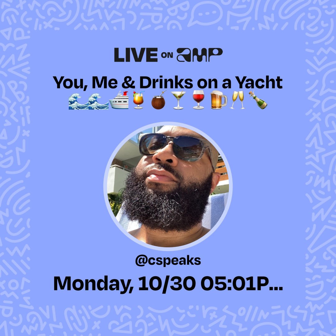 My Amp show, You, Me &amp; Drinks on a Yacht🌊🌊🛳️🍹🧉🍸🍷🍺🥂🍾#moodmix, is live. Don't miss it! Tune in!
live.onamp.com/Kf569clokEb Tune in! #amp #amphost #ampradio #rnb #soul #soulmusic #dance #groove #feelgood #vibes #cspeaks #chadanthony