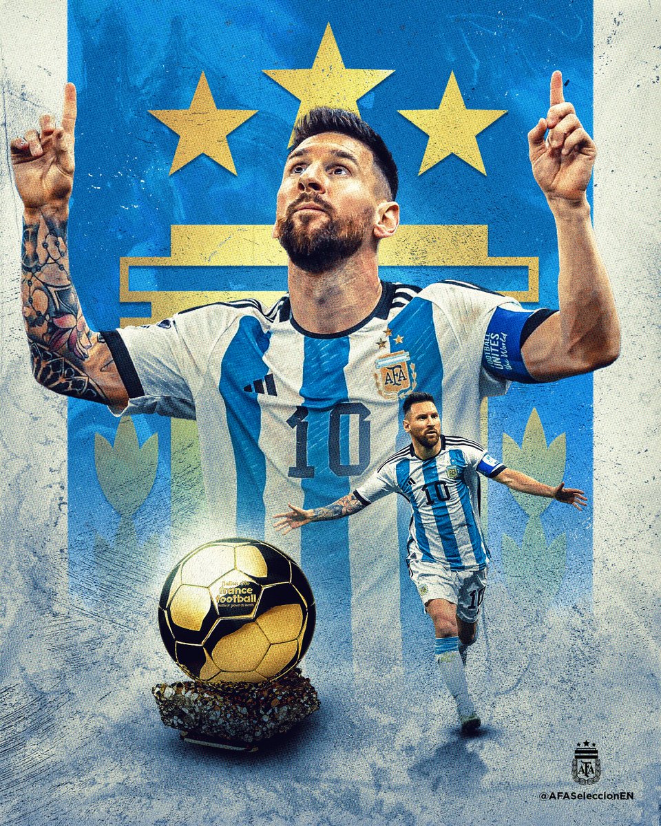AFASeleccionEN's tweet photo. Messi. 𝑩𝒂𝒍𝒍𝒐𝒏 𝒅’𝑶𝒓. Again. 🌟

#ArgentinaNT | #BallonDor https://t.co/MRqjY8Bv4e