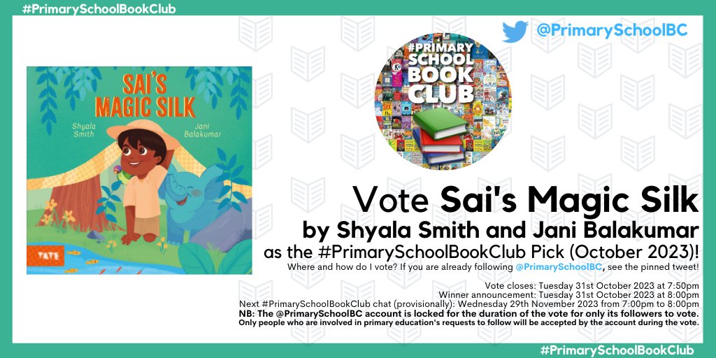 VOTE FOR SAI'S MAGIC SILK! 
We are thrilled our book has been included in the #PrimarySchoolBookClub October 23. Head over to @PrimarySchoolBC and vote using the pinned tweet. 

@jani_balakumar
@Tate_Publishing