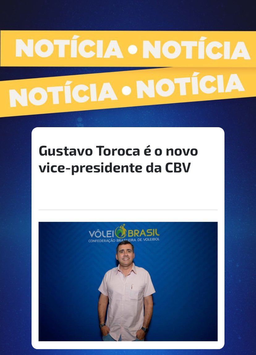 CBV on X: Nesta terça-feira, Gustavo Toroca foi eleito vice-presidente da Confederação  Brasileira de Voleibol (CBV). 👉 Matéria completa no link:    / X