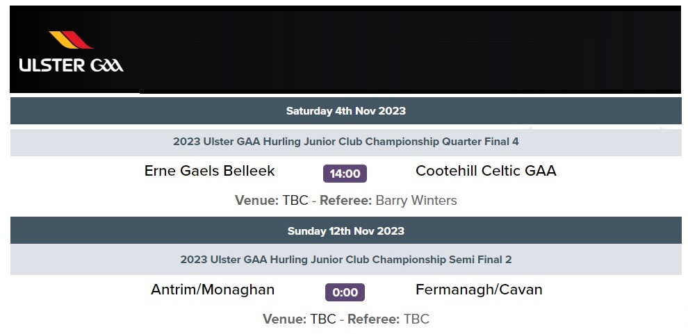 Well done <a href="/Cootehill1celt/">Cootehill Celtic.</a>  hurlers and management on their first round win in the <a href="/UlsterGAA/">Ulster GAA</a>  Junior Hurling Club Championship on Sunday in Kingspan Breffni. Next up are Fermanagh team Erne Gaels Belleek <a href="/2pm/">Two O'clock</a> on Sat next, 4th of Nov. Venue TBC. <a href="/CavanCoBoardGaa/">Official Cavan GAA</a> <a href="/CavanHurlingDev/">Cavan Hurling Dev</a>