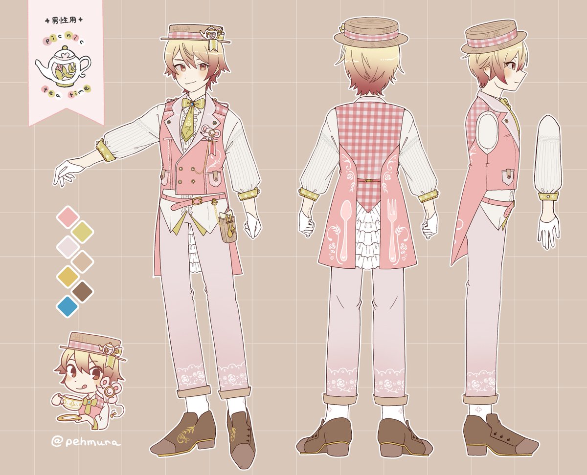 pehmura's tweet image. #プロセカ衣装デザイン　#ティーパーティー
男性用衣装『picnic tea time』
よろしくお願いします🫖🧺