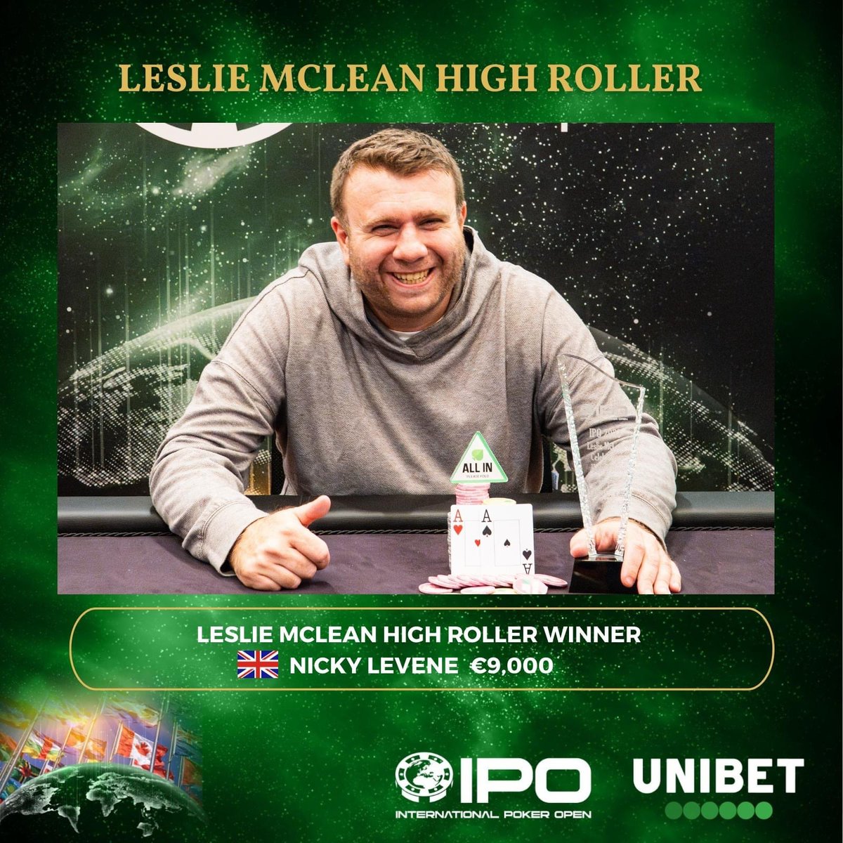 IPO2019's tweet image. The Champion of the IPO Dublin 2023 Leslie McLean High Roller is 🇬🇧 NICKY LEVENE, who won the tournament and cashed €9,000! CONGRATULATIONS!