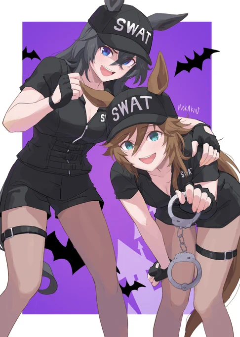 【ウマ娘】シビエスでSWATハロウィンコス  是非捕まえてくださいお願いします コスプレ第4弾シビーとエースで〆 #ウマ娘 #ハロウィン