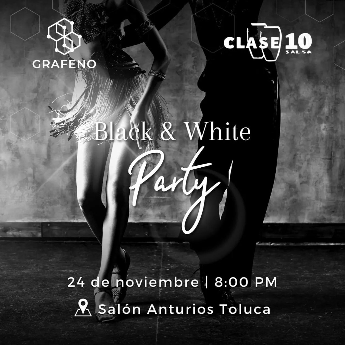 GrafenoSBN's tweet photo. 🖤 Black &amp; White 🤍
Experimenta la alegría de la música en nuestra clase de salsa. No importa si eres principiante o avanzado, todos son bienvenidos. 

🗓 24 de noviembre
🕒 20:00 hrs
📍 Anturios Salones y Jardines  https://t.co/He5ebPU0Ta
Regístrate
https://t.co/Nzsw8EbDEh https://t.co/IpAlUiIZiA
