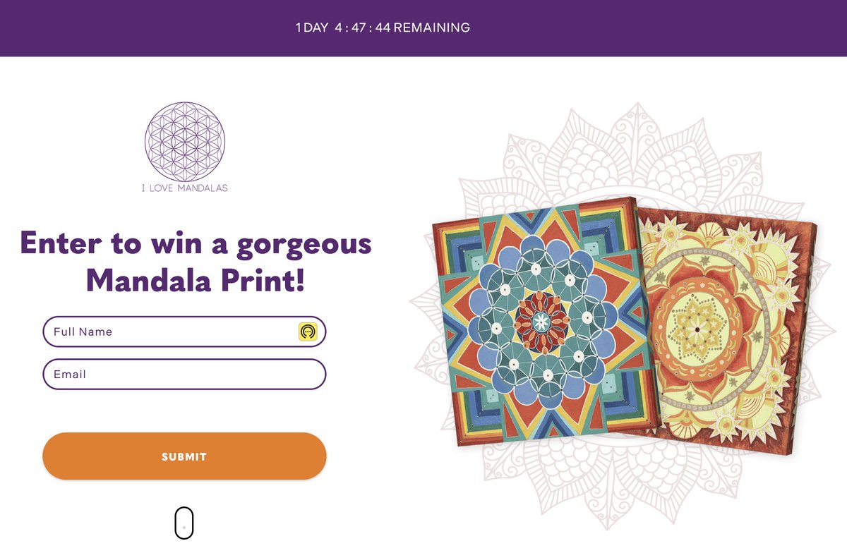 FREE Mandala Print Giveaway - ONE day left to sign up!
ilovemandalas.wishpondpages.com/lp/

#mandalas #mandalaart #officedecor #mandalalovers #homedecor