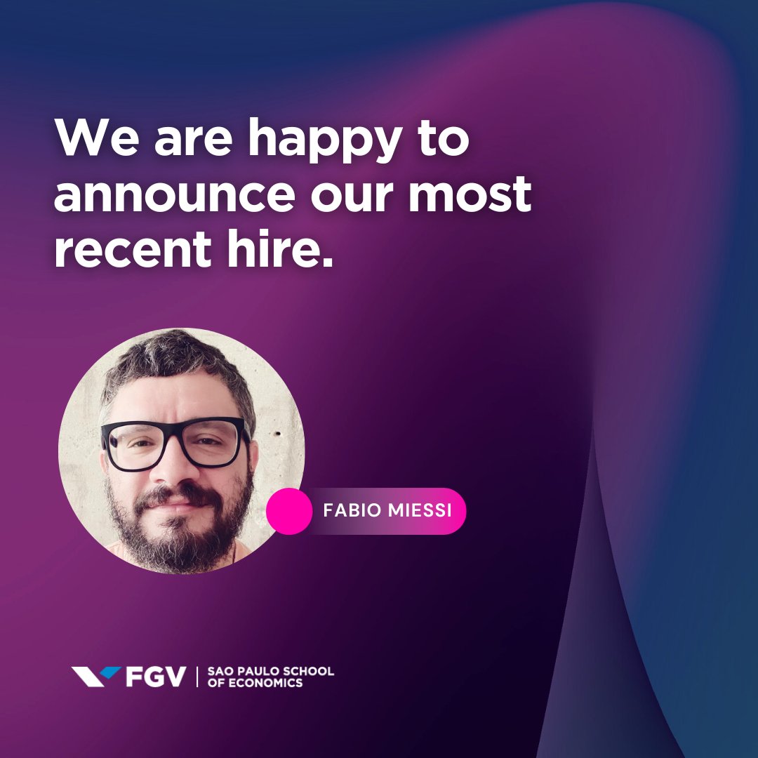 Sao Paulo School of Economics – FGV (@econfgvsp) on Twitter photo We are happy to announce our most recent hire: Fabio Miessi (<a href="/FMiessi/">Fabio Miessi</a>). He will soon join our faculty at <a href="/EconFGVSP/">Sao Paulo School of Economics – FGV</a>. His research focus on Empirical Industrial Organization and Applied Econometrics. We are happy to announce our most recent hire: Fabio Miessi (<a href="/FMiessi/">Fabio Miessi</a>). He will soon join our faculty at <a href="/EconFGVSP/">Sao Paulo School of Economics – FGV</a>. His research focus on Empirical Industrial Organization and Applied Econometrics.