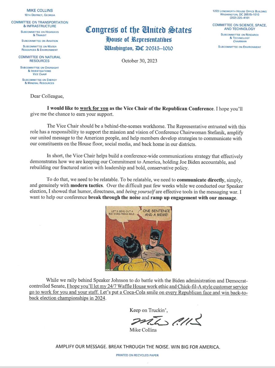 I sent a meme to my colleagues asking for their consideration as Vice Chair. I want to help our Republican team as we move forward. Ready and willing to work.