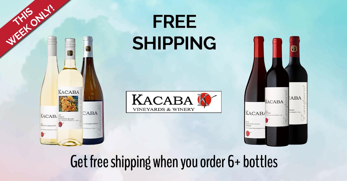 For one week only, get free shipping from @KacabaVineyards when you order 6+ bottles. This Vineland winery believes in quality over quantity as they craft their wines in small batches & focus on producing wine with great character & finesse. Order today: bit.ly/3sc6enw