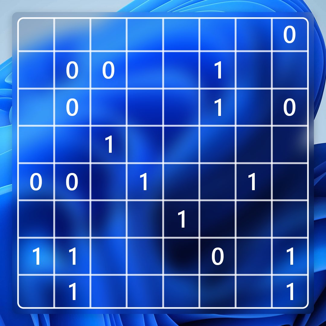 windowsinsider's tweet image. Ever solved a binary puzzle before? We challenge you to give it a try and post your solution in the replies. *hints below
#WindowsCommunity #WindowsInsiderProgram #WindowsInsider #Windows #Windows11 #AreYouFlightingYet #BrainGame #BinaryPuzzle