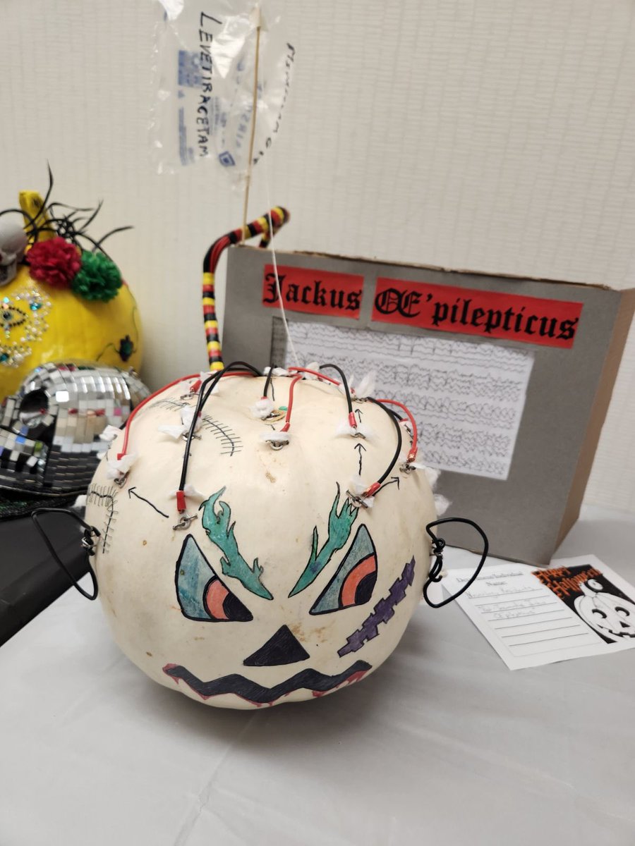 Our entry into the annual USA pumpkin decorating contest. Not sure the Keppra is going to do the job.