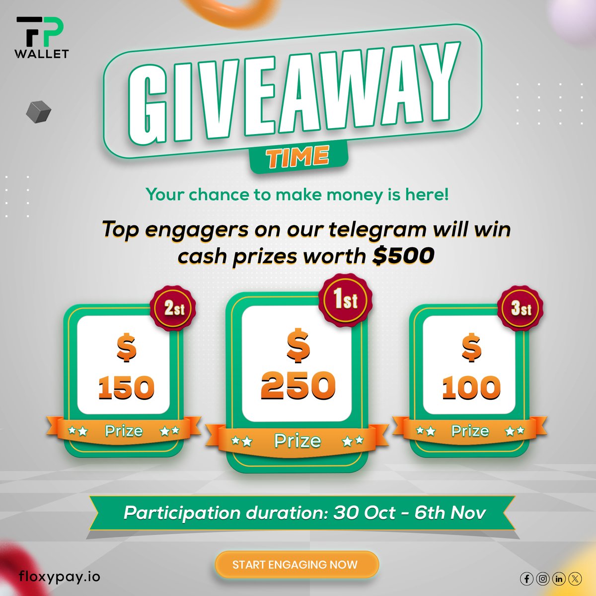 floxy_pay's tweet photo. 🎁🎁🎁 FLOXY FEST‼️

Join our telegram event giveaway/contest and win amazing prizes! 🎁🎁🎁

👉 How to participate:

📌Be one of the top 3 most active members in our telegram community.

📌Invite your friends to join our community and increase your chances of winning.

📌Communicate regularly and share your thoughts and feedback with us.

Join our community: https://t.co/VimKgODZmS

.
#Bitcoin #Cryptocurency #Airdrop #USD Fireboy Bukayo Saka #HelpFindElizabeth Gavi Erling Haaland Agreement is Agreement Ballon D'or Abuja Godfatherism Ijaw Arise TV Messi #KuCoin #AppleEvent $RATIO Vinay