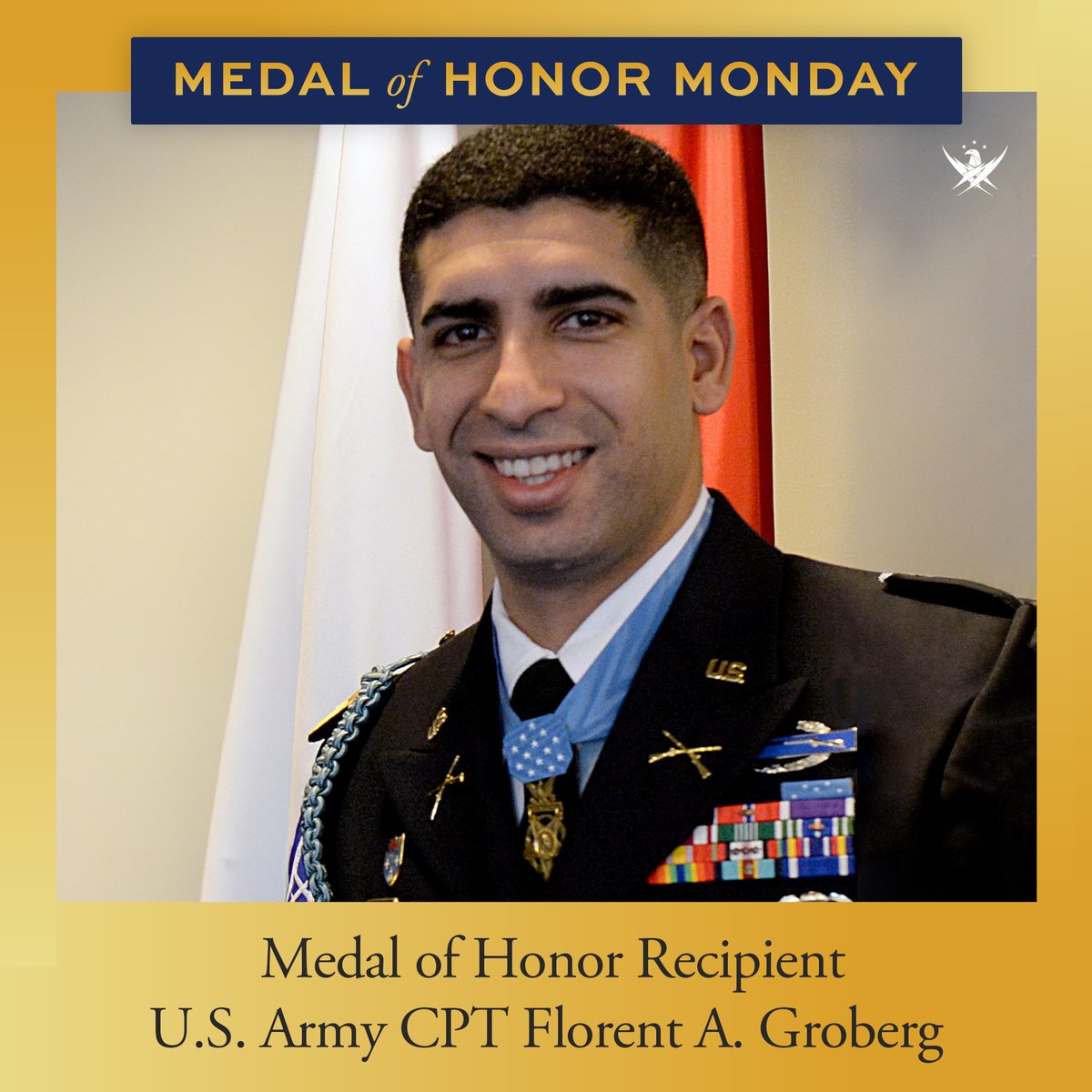 GarySiniseFound's tweet image. On #MedalofHonorMonday, we spotlight MOH Recipient, U.S. Army CPT Florent A. Groberg. Thank you for your incredible bravery, service, and sacrifice to our country. We salute you!