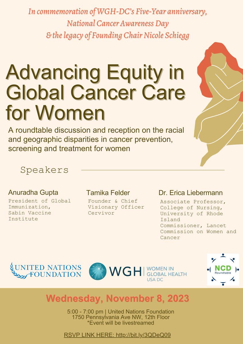 WGHinDC (@wghindc) on Twitter photo In celebration our 5 year anniversary & the legacy of founding chair <a href="/nicschiegg/">Nicole Schiegg’s Legacy 🇨🇭🇺🇸 🌻</a>, we are excited to partner with <a href="/unfoundation/">United Nations Foundation</a> & <a href="/GlobalHealthOrg/">Global Health Council (GHC)</a> NCD roundtable on 11/8 for a discussion & reception on Advancing #Equity in Global Cancer Care. RSVP today: bit.ly/3QDeQ09 In celebration our 5 year anniversary & the legacy of founding chair <a href="/nicschiegg/">Nicole Schiegg’s Legacy 🇨🇭🇺🇸 🌻</a>, we are excited to partner with <a href="/unfoundation/">United Nations Foundation</a> & <a href="/GlobalHealthOrg/">Global Health Council (GHC)</a> NCD roundtable on 11/8 for a discussion & reception on Advancing #Equity in Global Cancer Care. RSVP today: bit.ly/3QDeQ09