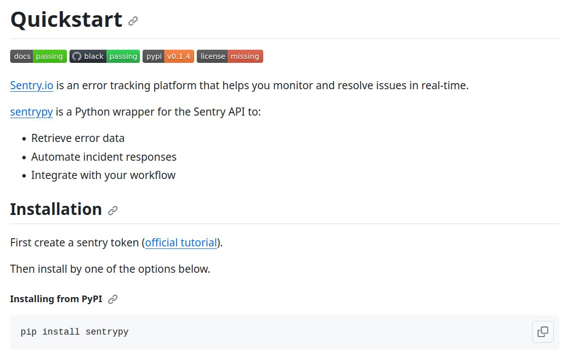 Which GitHub repo would you clone:

• one without readme?
• one with short instructions?
• one with a bunch of badges?

It's so easy to create visual credibility...

PS:
Do you spot the mistake in the screenshot?