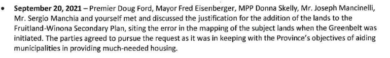 Well this is interesting:

In 2021, Premier Doug Ford apparently met with representatives of Urban Solutions to discuss Greenbelt lands and that the parties "agreed to pursue the request."

#onpoli