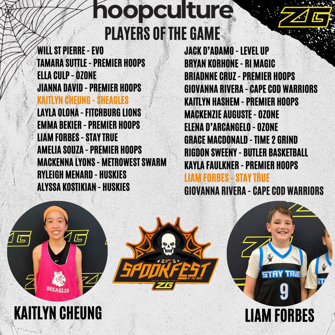Zero Gravity Basketball (@zerogravitybb) on Twitter photo Shout-out๐ฃ๏ธ to our <a href="/HoopCulture/">Hoop Culture</a> PLAYERS OF THE GAMEโผ๏ธ from this past weekend at #ZGSpookfest ๐ป
Congrats to our Hoopculture t-shirt winners:
๐Kaitlyn Cheung & Liam Forbes๐
#ZGPOTG | <a href="/zg_newengland/">Zero Gravity New England</a> Shout-out๐ฃ๏ธ to our <a href="/HoopCulture/">Hoop Culture</a> PLAYERS OF THE GAMEโผ๏ธ from this past weekend at #ZGSpookfest ๐ป
Congrats to our Hoopculture t-shirt winners:
๐Kaitlyn Cheung & Liam Forbes๐
#ZGPOTG | <a href="/zg_newengland/">Zero Gravity New England</a>