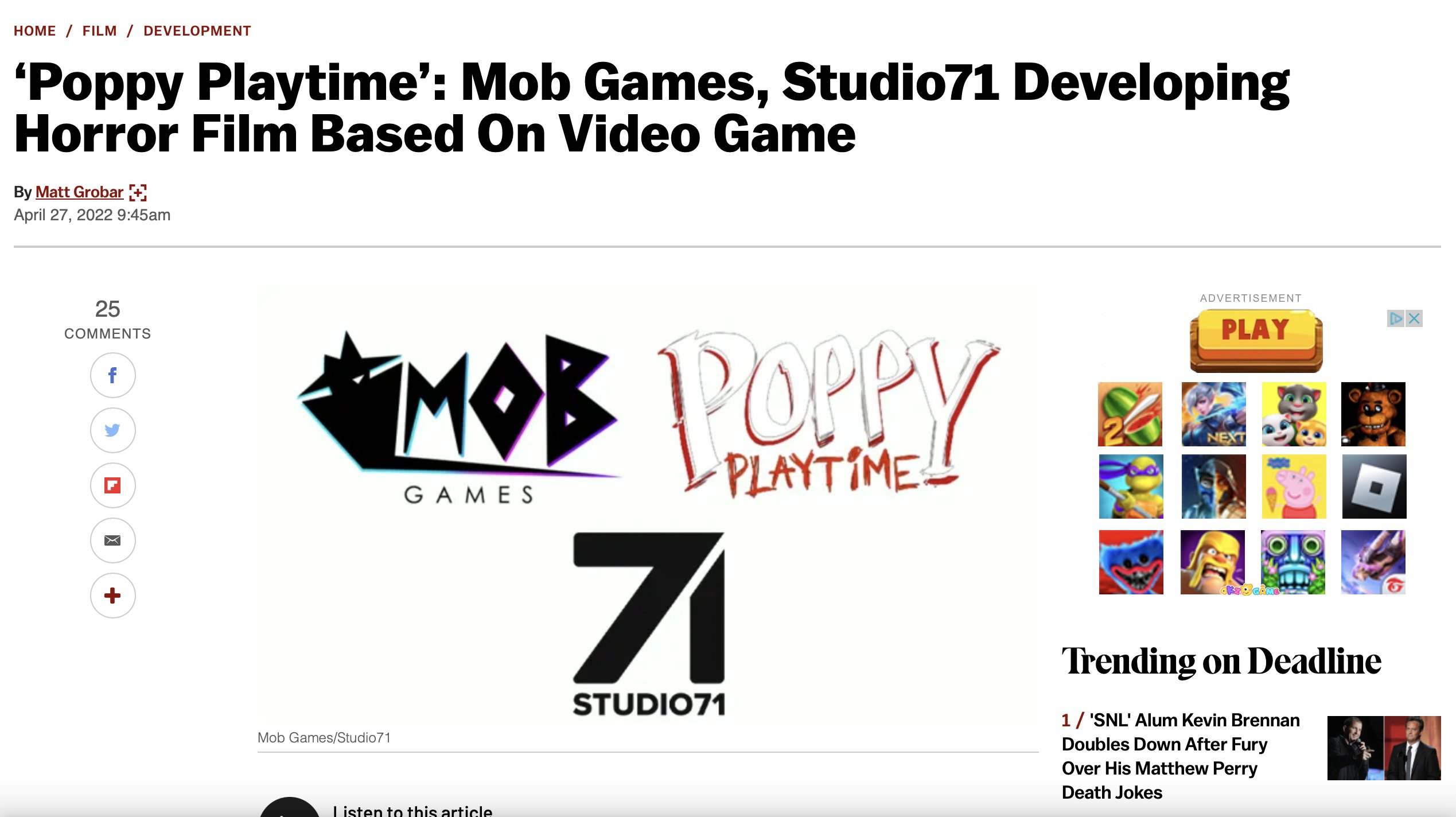 Poppy Playtime': Mob Games, Studio71 Developing Horror Film – Deadline